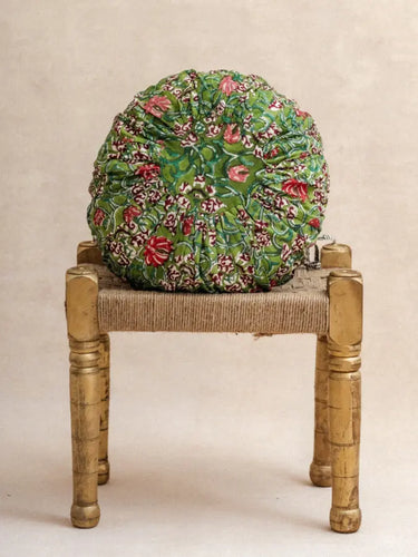 Funda de Cojín Redonda - Hara Vert, cojín redondo en block print artesanal, hecho a mano en Jaipur - Kirane