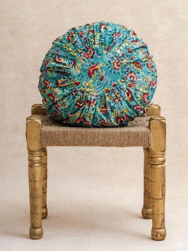Funda de Cojín Redonda - Jodhpur Bleu, funda de cojín en block print artesanal, hecho a mano en Jaipur - Kirane