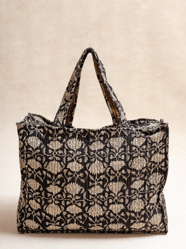Bolsa 48h - Acolchada - Lotus Noir en algodón block print acolchado artesanal, hecho a mano en Jaipur - Kirane