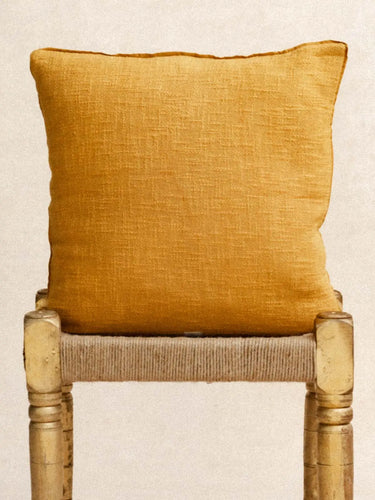 Funda de Cojín Khadi - Jaune Soleil - 45x45cm, funda de cojín en khadi tejido a mano en Rajastán - Kirane
