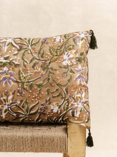 Kissenbezug Lili Brown 30×50 cm in handwerklichem Blockdruck, handgefertigt in Jaipur - Kirane