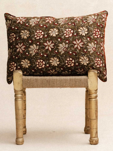 Funda de Cojín - Nimbu Kaki, funda de cojín en block print artesanal, hecho a mano en Jaipur - Kirane