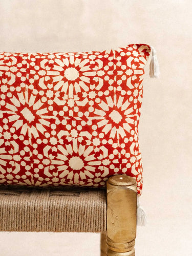 Funda de Cojín - Red Sun - 30x50cm, funda de cojín en block print artesanal, hecho a mano en Jaipur - Kirane