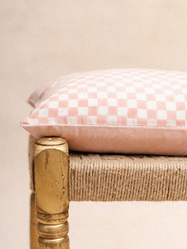 Kissenbezug - Samt & Damier Rose - 30x50cm, Kissenbezug in handwerklichem Samt - Kirane