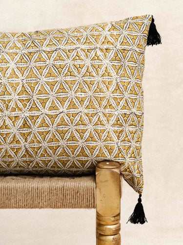 Kissenbezug - Yellow Star - 40x60cm, Kissenbezug in handwerklichem Blockdruck, handgefertigt in Jaipur - Kirane