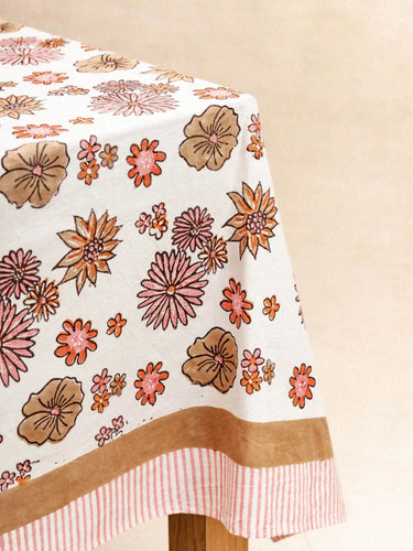 Tischdecke - Flower Seventies in Baumwoll-Blockdruck, handgefertigt in Jaipur - Kirane