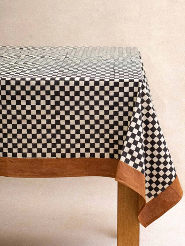 Mantel - Damier Noir en algodón block print artesanal, hecho a mano en Jaipur - Kirane