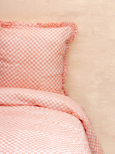 Juego de cama - Funda nórdica y fundas de almohada - Damier Pétale en algodón block print artesanal, hecho a mano en Jaipur - Kirane