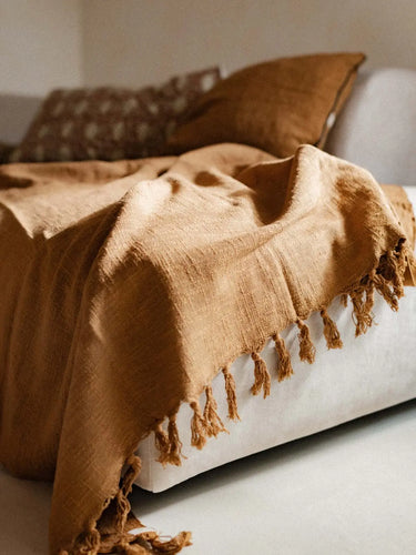 Überwurf Khadi - Café - 120x180cm in handgewebtem Khadi aus Rajasthan - Kirane