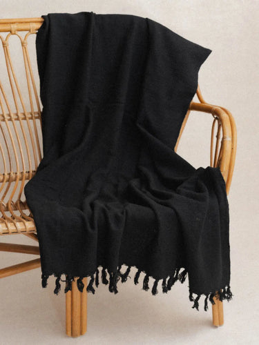 Überwurf Khadi - Noir - 120x180cm in handgewebtem Khadi aus Rajasthan - Kirane