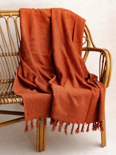 Überwurf Khadi - Terracotta - 120x180cm in handgewebtem Khadi aus Rajasthan - Kirane