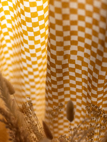 Vorhang - Damier Jonquille - 110x270cm in Baumwoll-Blockdruck, handgefertigt in Jaipur - Kirane
