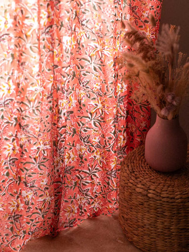 Vorhang - Leyli Rose - 110x270cm in Baumwoll-Blockdruck, handgefertigt in Jaipur - Kirane