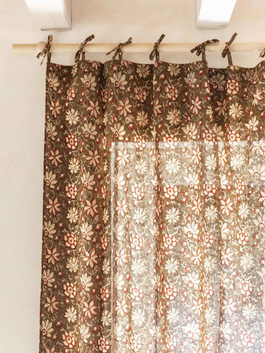 Cortina - Nimbu Kaki - 110x270cm en algodón block print artesanal, hecho a mano en Jaipur - Kirane