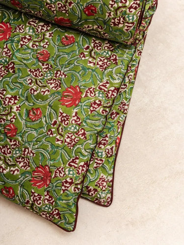 Sofaüberwurf - Hara Vert - 85x185cm, Sofaüberwurf in Baumwoll-Blockdruck, handgefertigt in Jaipur - Kirane