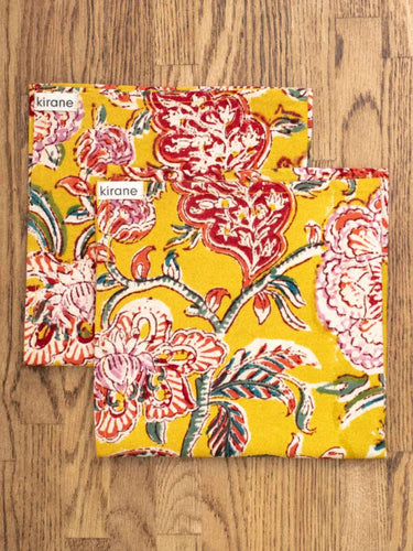 Servilletas - Neiroli Jaune Soleil - Lote de 2 en algodón block print artesanal, hecho a mano en Jaipur - Kirane