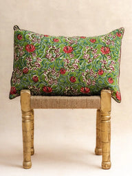 Housse de coussin Hara Vert en block print artisanal, fait main à Jaipur - Kirane