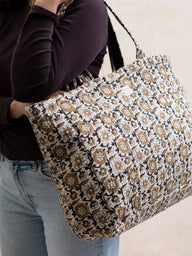 Cabas matelassé Lilou en coton block print artisanal, fait main à Jaipur - Kirane