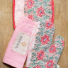 Ofenhandschuh und Topflappen Sweety Rose in Baumwoll-Blockdruck - Kirane
