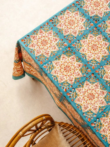 Indische Tischdecke - Ulka Blau, Detail des handgedruckten Blockdruckmotivs