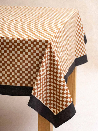 Tischdecke - Damier Café, Detail des handgedruckten Blockdruckmotivs