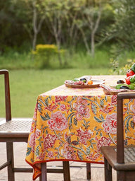 Tafelkleed - Neiroli Jaune Soleil in artisanale blockprint katoen, handgemaakt in Jaipur - Kirane