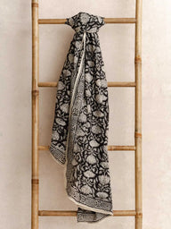 Sarong - Scarf - Lotus Noir in artisanal block print cotton, handmade in Jaipur - Kirane