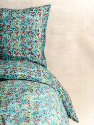 Parure de lit - Housse de couette & taies - Jodhpur Bleu, détail du motif block print imprimé main