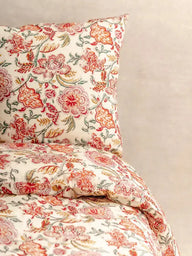 Floral bedding set - Duvet cover & pillowcases - Neiroli Ecru, detail of the hand-printed block print pattern