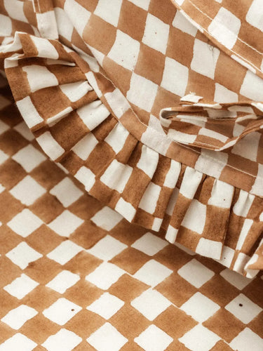 Bettwäsche - Bettbezug & Kissenbezüge - Damier Café, Detail des handgedruckten Blockdruckmotivs