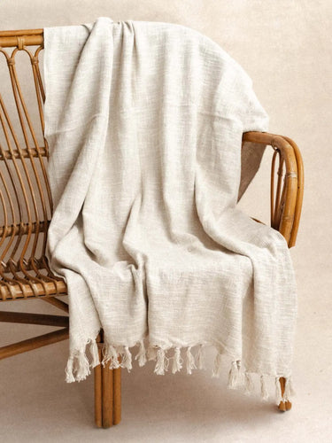Manta Khadi - Ivoire - 120x180cm, detalle de la textura khadi tejida artesanalmente