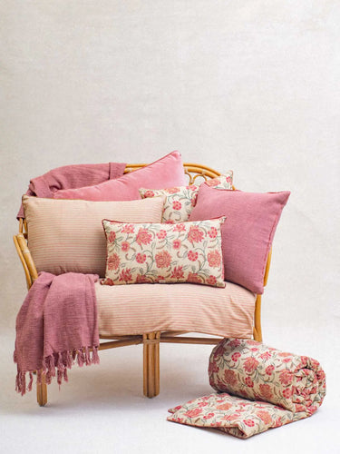 Überwurf Khadi - Rose Blush - 120x180cm, Detail der handgewebten Khadi-Textur
