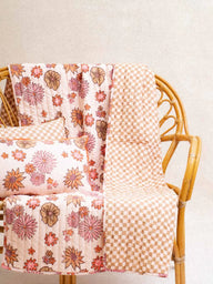 Manta acolchada floral - Seventies & Damier - 105x160cm en algodón block print artesanal, hecho a mano en Jaipur - Kirane