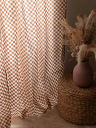 Vorhang - Damier Café - 110x270cm aus handwerklichem Blockdruck-Baumwolle, handgefertigt in Jaipur - Kirane