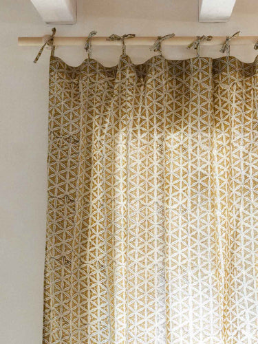 Vorhang - Yellow Star - 110x270cm, Detail des handgedruckten Motivs mit Holzstempel
