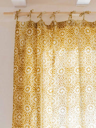 Rideau - Yellow sun - 110x270cm en coton block print artisanal, fait main à Jaipur - Kirane