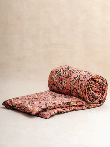 Sofaüberwurf - Leyli Rose - 85x185cm, Detail des handgedruckten Blockdruckmotivs
