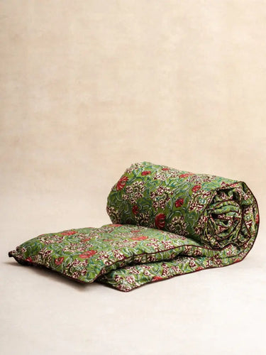 Sofaüberwurf - Hara Vert - 85x185cm, Detail des handgedruckten Blockdruckmotivs