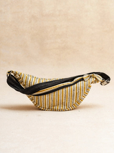 Bauchtasche - Yellow Stripe, Detail des handgedruckten Blockdruckmotivs