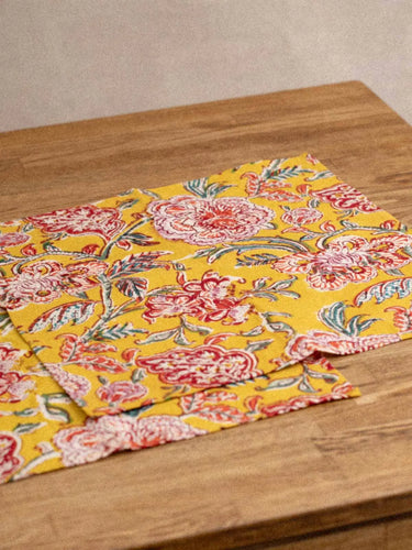 Servietten - Neiroli Jaune Soleil - 2er-Set, Detail des handgedruckten Blockdruckmotivs