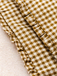 Sofa Cover Vichy Café en coton block print artisanal, fait main à Jaipur - Kirane
