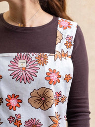 Tablier Japonais Seventies Flower en coton block print artisanal, fait main à Jaipur - Kirane