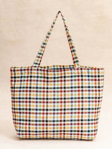 Daily Bag Alice Carreaux, Detail des karierten handgedruckten Blockdruckmotivs